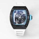 Best Replica RICHARD MILLE RM 055 Skeleton Watch - Swiss Movement Super Clone, Carbon Fiber Case, Sporty White Rubber Strap - Image 2
