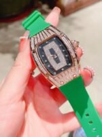 Luxury Replica Richard Mille RM 007 Ladies Diamond Set Green Strap Watch – Black Dial, Green Rubber Strap - Image 5