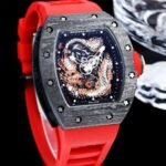 Swiss Replica Richard Mille RM 57-03 Dragon Skeleton Dial, Carbon Fiber Case, Red Rubber Strap Luxury Watch - Image 4