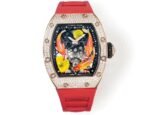 Replica Richard Mille RM S10 Koi Tourbillon Watch Rose Gold with Diamond - Red Leather Strap - Image 9