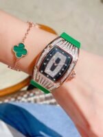 Luxury Replica Richard Mille RM 007 Ladies Diamond Set Green Strap Watch – Black Dial, Green Rubber Strap - Image 6