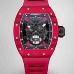 Best Richard Mille RM52-01 Replica - Red Rubber Strap, Skeleton Dial, Swiss Tourbillon, Carbon Fiber Case