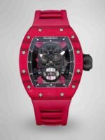 Best Richard Mille RM52-01 Replica - Red Rubber Strap, Skeleton Dial, Swiss Tourbillon, Carbon Fiber Case