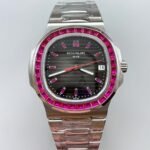 Patek Philippe Nautilus 5711 Black Dial 904L Steel with Rubies Bezel(1:1Super Clone)