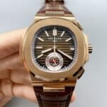 Patek Philippe Nautilus 5980/R Chronograph Rose Gold on 904L Steel Case in Brown Dial (1:1Super Clone)