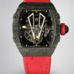 Swiss Replica Richard Mille RM27-03 Black Carbon Fiber Case with Red Woven Strap