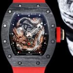 Swiss Replica Richard Mille RM 57-03 Dragon Skeleton Dial, Carbon Fiber Case, Red Rubber Strap Luxury Watch - Image 3