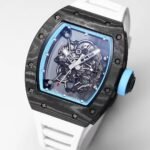 Best Replica RICHARD MILLE RM 055 Skeleton Watch - Swiss Movement Super Clone, Carbon Fiber Case, Sporty White Rubber Strap - Image 3