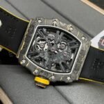 Swiss Replica Richard Mille RM 12-01 Tourbillon Watch – Bold Yellow Fabric Strap, Carbon Fiber Barrel Case, Skeleton Dial - Image 9