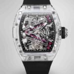 Replica Richard Mille RM 38-02 Pink Themed Crystal Skeleton Tourbillon Black Rubber Strap Watch