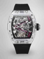Replica Richard Mille RM 38-02 Pink Themed Crystal Skeleton Tourbillon Black Rubber Strap Watch