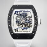 Richard Mille RM055 Skeleton Swiss Replica, Titanium Carbon Fiber Case, White Rubber Strap
