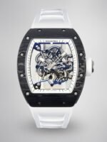 Richard Mille RM055 Skeleton Swiss Replica, Titanium Carbon Fiber Case, White Rubber Strap
