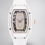 Elegant Swiss Richard Mille RM 07-01 Replica White Ceramic & Rose Gold Diamond Dial Watch – Luxury Style For Women