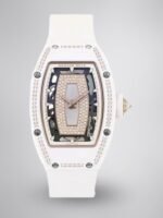 Elegant Swiss Richard Mille RM 07-01 Replica White Ceramic & Rose Gold Diamond Dial Watch – Luxury Style For Women