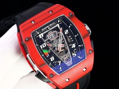 Luxury Sport Replica Richard Mille RM 40-01 Red Carbon Fiber Case Watch With Black Rubber Strap - Image 2