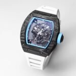 Best Replica RICHARD MILLE RM 055 Skeleton Watch - Swiss Movement Super Clone, Carbon Fiber Case, Sporty White Rubber Strap - Image 4