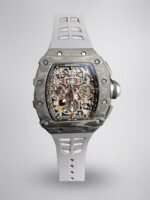 Swiss Richard Mille RM 11 Replica – 49mm Carbon Case, Skeleton Dial, Grey Rubber Strap
