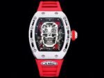 Best Swiss Replica RICHARD MILLE RM 52 Tourbillon Super Clone Watch – Skull Skeleton Dial, Red Strap - Image 2