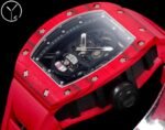 Best Richard Mille RM52-01 Replica - Red Rubber Strap, Skeleton Dial, Swiss Tourbillon, Carbon Fiber Case - Image 4