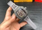 Swiss Richard Mille RM 11 Replica – 49mm Carbon Case, Skeleton Dial, Grey Rubber Strap - Image 5