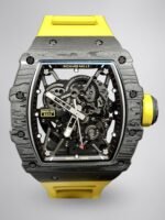 Swiss Replica Richard Mille RM 35-02 Watch For Men – Skeleton Dial, Yellow Rubber Strap, Luxury Sport Design