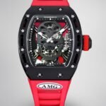 Replica Richard Mille RM052 Titanium Skeleton Tourbillon Watch with Red Rubber Strap