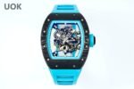 Best Replica RICHARD MILLE RM 55 – Swiss Movement Super Clone with Carbon Case & Blue Rubber Strap - Image 2