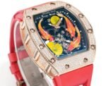 Replica Richard Mille RM S10 Koi Tourbillon Watch Rose Gold with Diamond - Red Leather Strap - Image 2