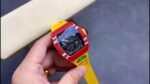 Best Richard Mille RM35-02 Replica – Red Carbon Case, Yellow Strap, Swiss Movement, Skeleton Dial - Image 4
