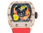 Replica Richard Mille RM S10 Koi Tourbillon Watch Rose Gold with Diamond - Red Leather Strap - Image 4