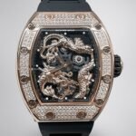 Swiss Richard Mille RM 51-01 Replica Tiger And Dragon Michelle Yeoh Watch with Diamond Bezel And Black Rubber Strap