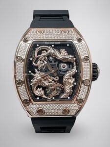 Swiss Richard Mille RM 51-01 Replica Tiger And Dragon Michelle Yeoh Watch with Diamond Bezel And Black Rubber Strap