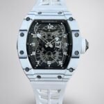 Richard Mille RM 022 Replica White Case White Strap Watch For Men – Skeletonized Dial And Carbon Fiber Case
