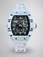 Richard Mille RM 022 Replica White Case White Strap Watch For Men – Skeletonized Dial And Carbon Fiber Case