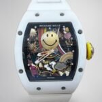 Best Richard Mille RM 88 Smiley Replica Swiss Automatic Tourbillon Watch with White Rubber Strap