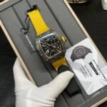 Swiss Replica Richard Mille RM 12-01 Tourbillon Watch – Bold Yellow Fabric Strap, Carbon Fiber Barrel Case, Skeleton Dial - Image 2