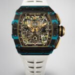 Richard Mille RM 11-03 Replica Watch Turquoise Quartz TPT White Strap Flyback Chronograph