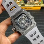 Swiss Richard Mille RM 11 Replica – 49mm Carbon Case, Skeleton Dial, Grey Rubber Strap - Image 9