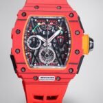 Best Richard Mille RM 50-03 Mclaren Replica Red Strap Watch For Men – Red Carbon Skeleton Dial with Swiss Movement