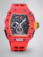 Best Richard Mille RM 50-03 Mclaren Replica Red Strap Watch For Men – Red Carbon Skeleton Dial with Swiss Movement
