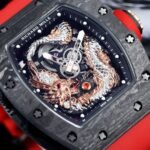 Swiss Replica Richard Mille RM 57-03 Dragon Skeleton Dial, Carbon Fiber Case, Red Rubber Strap Luxury Watch - Image 6