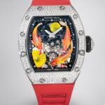 Super Clone Replica RICHARD MILLE RM S10 Koi Fish Tourbillon Watch Diamond Case Red Strap Swiss Quality