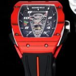 Luxury Sport Replica Richard Mille RM 40-01 Red Carbon Fiber Case Watch With Black Rubber Strap - Image 6