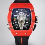 Luxury Sport Replica Richard Mille RM 40-01 Red Carbon Fiber Case Watch With Black Rubber Strap