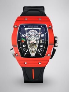 Luxury Sport Replica Richard Mille RM 40-01 Red Carbon Fiber Case Watch With Black Rubber Strap