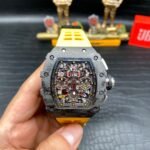 Best Swiss Replica Richard Mille RM 011 Skeleton Dial Watch – Carbon Fiber Case, Yellow Rubber Strap - Image 2