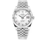 Rolex Datejust 41mm Silver Stainless Steel Watch with Diamond Dial, Fluted Bezel