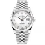 Rolex Datejust 41mm Silver Stainless Steel Watch with Diamond Dial, Fluted Bezel