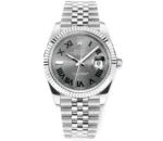 Rolex Datejust 41mm Watch – Silver with Grey Dial, Fluted Bezel